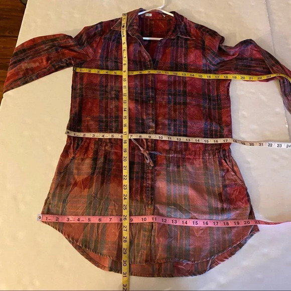 Handmade Light Weight Plaid Custom Tunic Button Down Shirt Red XS Womens Flannel - Picture 12 of 13